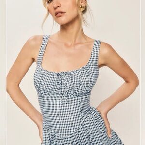 Reformation Balia Linen Dress - Slate Check